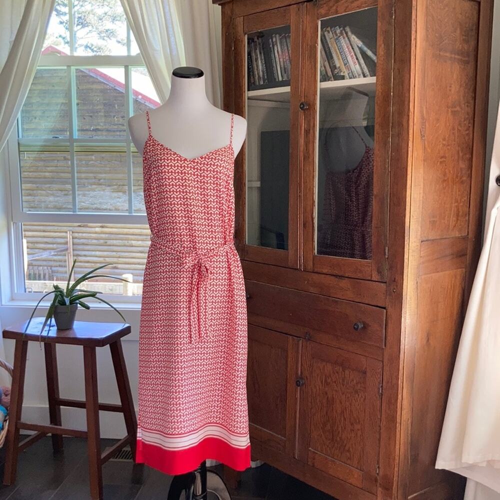 Ann Taylor Red & White Slip Dress W/Tie, Size 2